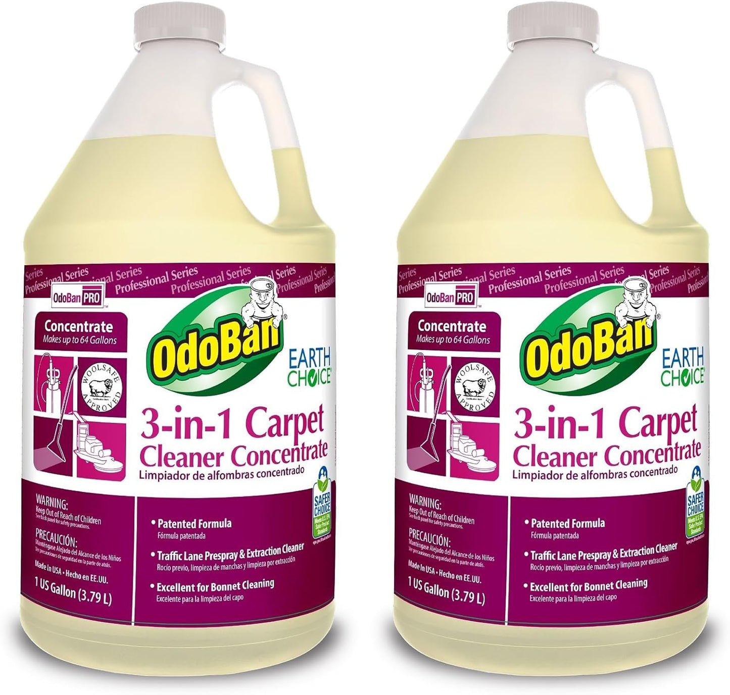 OdoBan Professional Series 3-in-1 Carpet Cleaner Concentrate, Made in the USA, Set of 2, 1 Gallon
