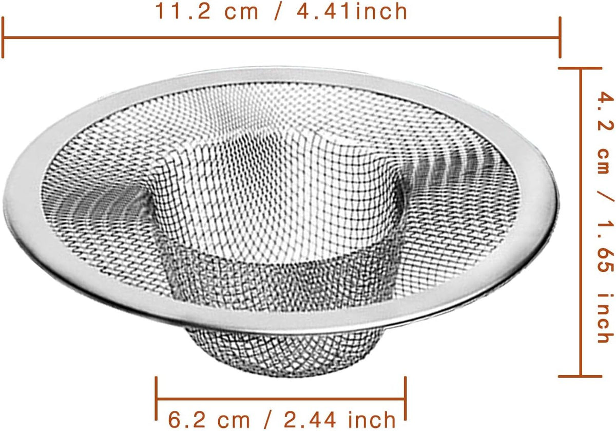 2pcs Heavy Duty Stainless Steel Slop Basket Filter Trap, 4.41" Top / 2.44" Mesh Metal Sink
