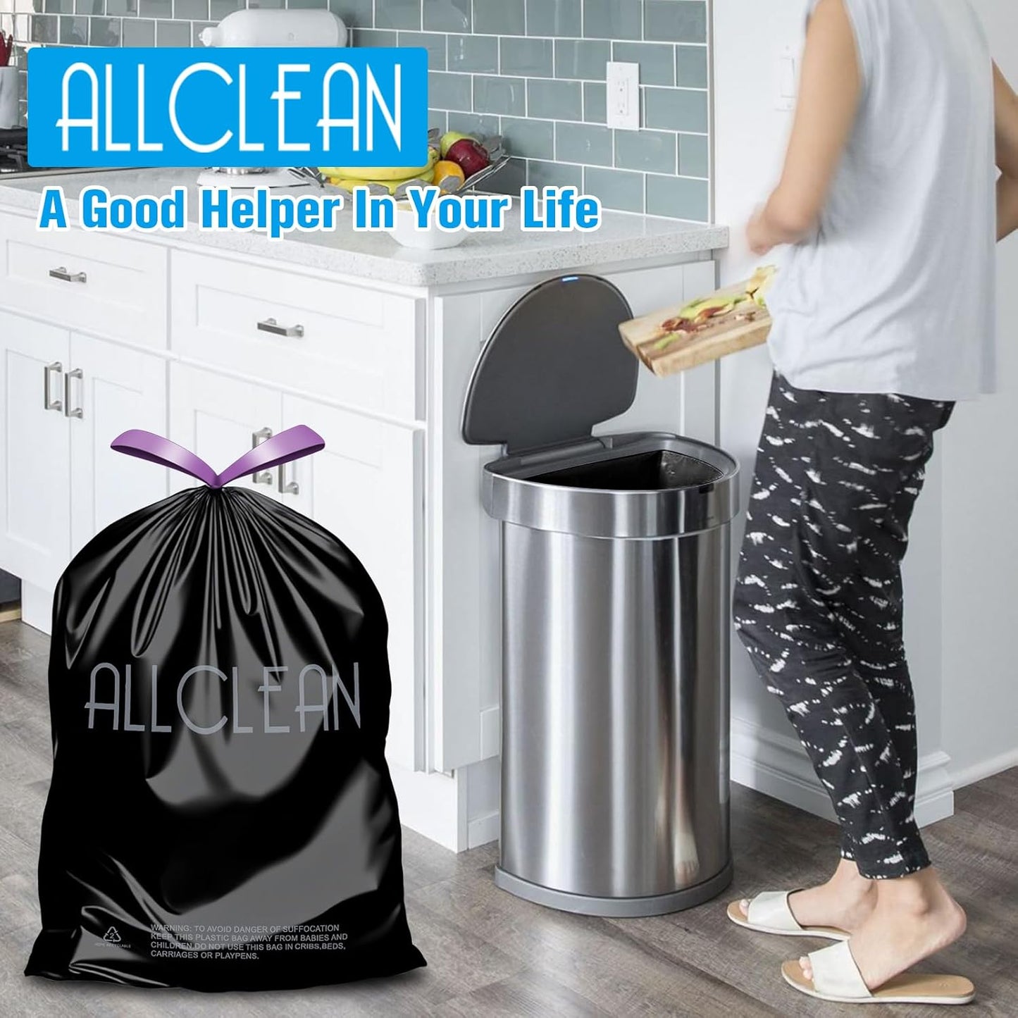 Trash Bags 15 Gallon Tall Kitchen Drawstring Garbage Bags,Fit 13-15 Gal Bins,Extra