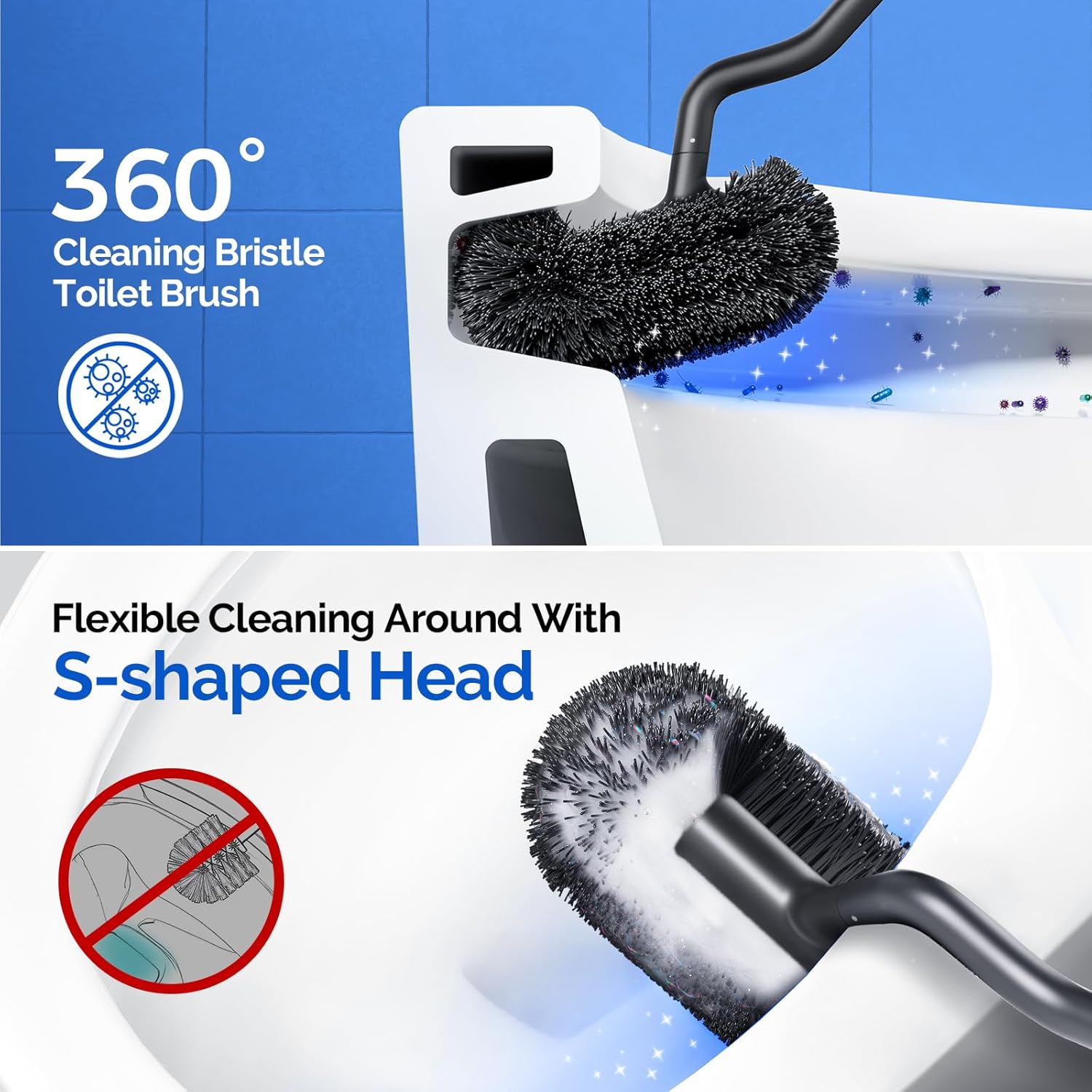 Hamitor Toilet Brush and Holder Set: 304 Stainless Steel Rustproof Toilet Scrubber with Under Rim