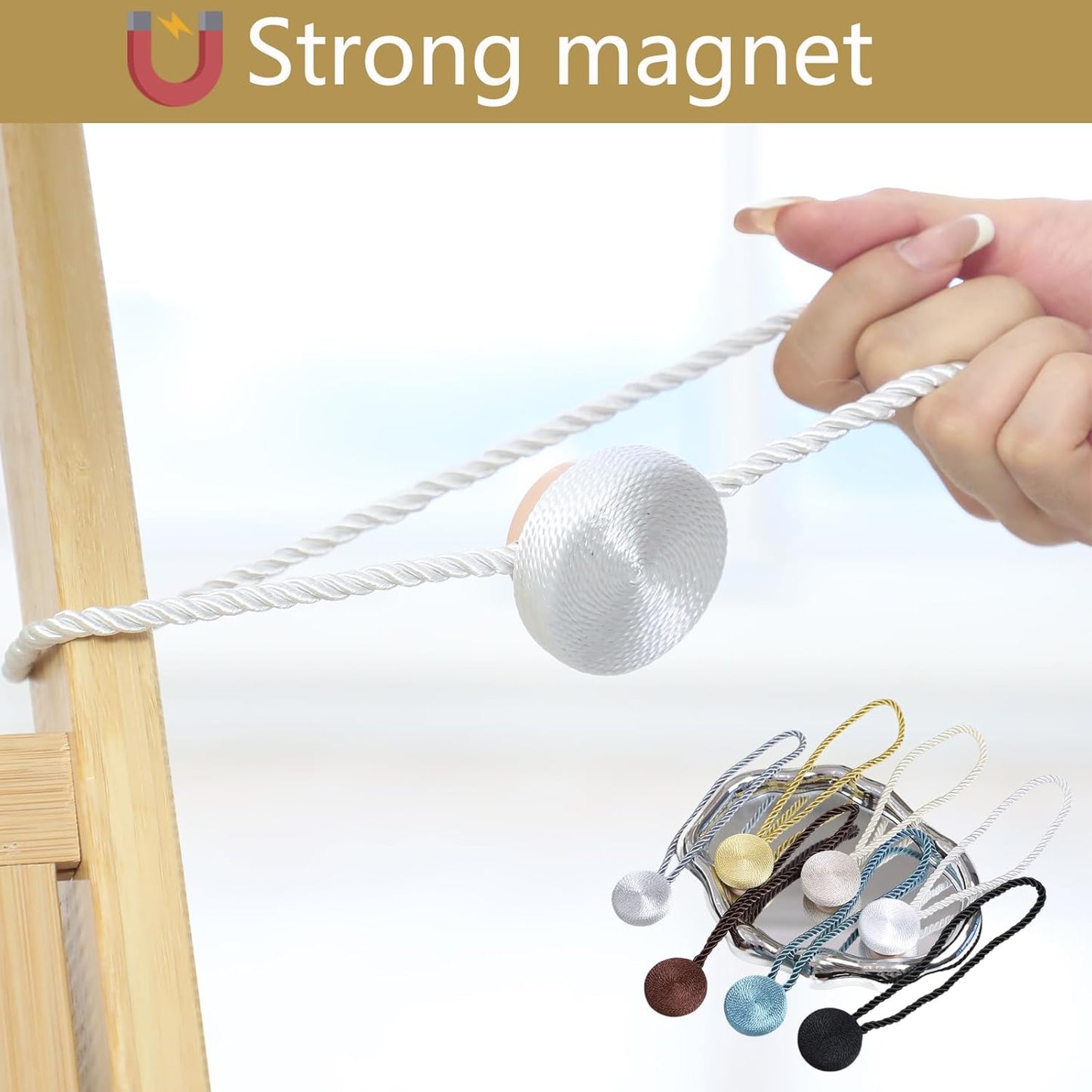 Magnetic Curtain Tiebacks - 12mm Magnetic Tie Backs for Curtains, Heavy Duty No Drill Curtain