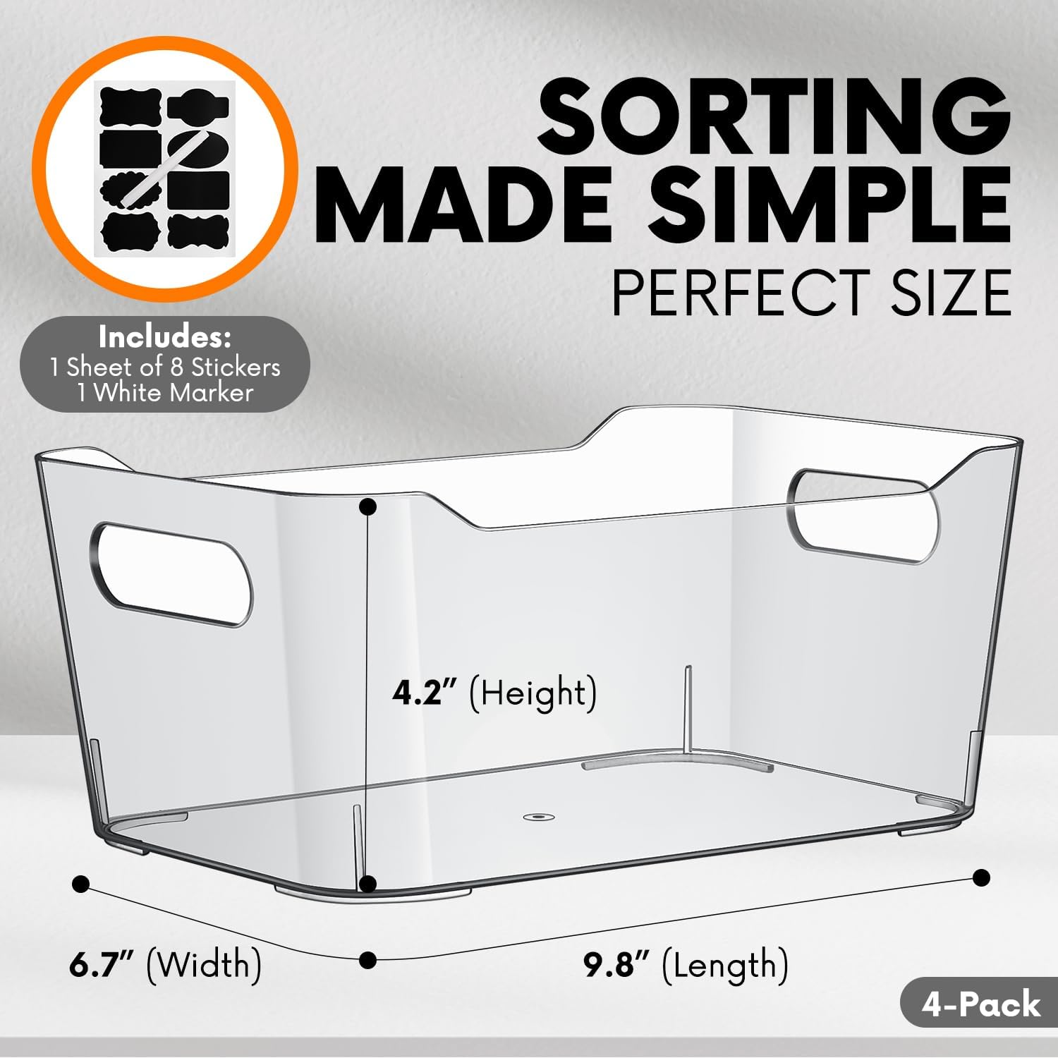 Clear Plastic Storage Bins, Perfect for Kitchen Organization or Pantry Organizers and Storage