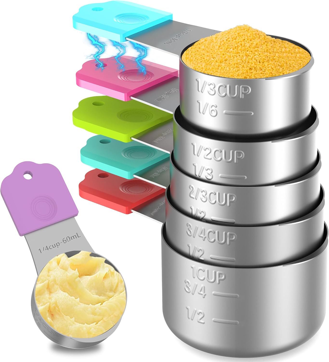 Magnetic Measuring Cups, 6 Stainless Steel Nesting Measuring Cup Set for Measuring Dry or Liquid