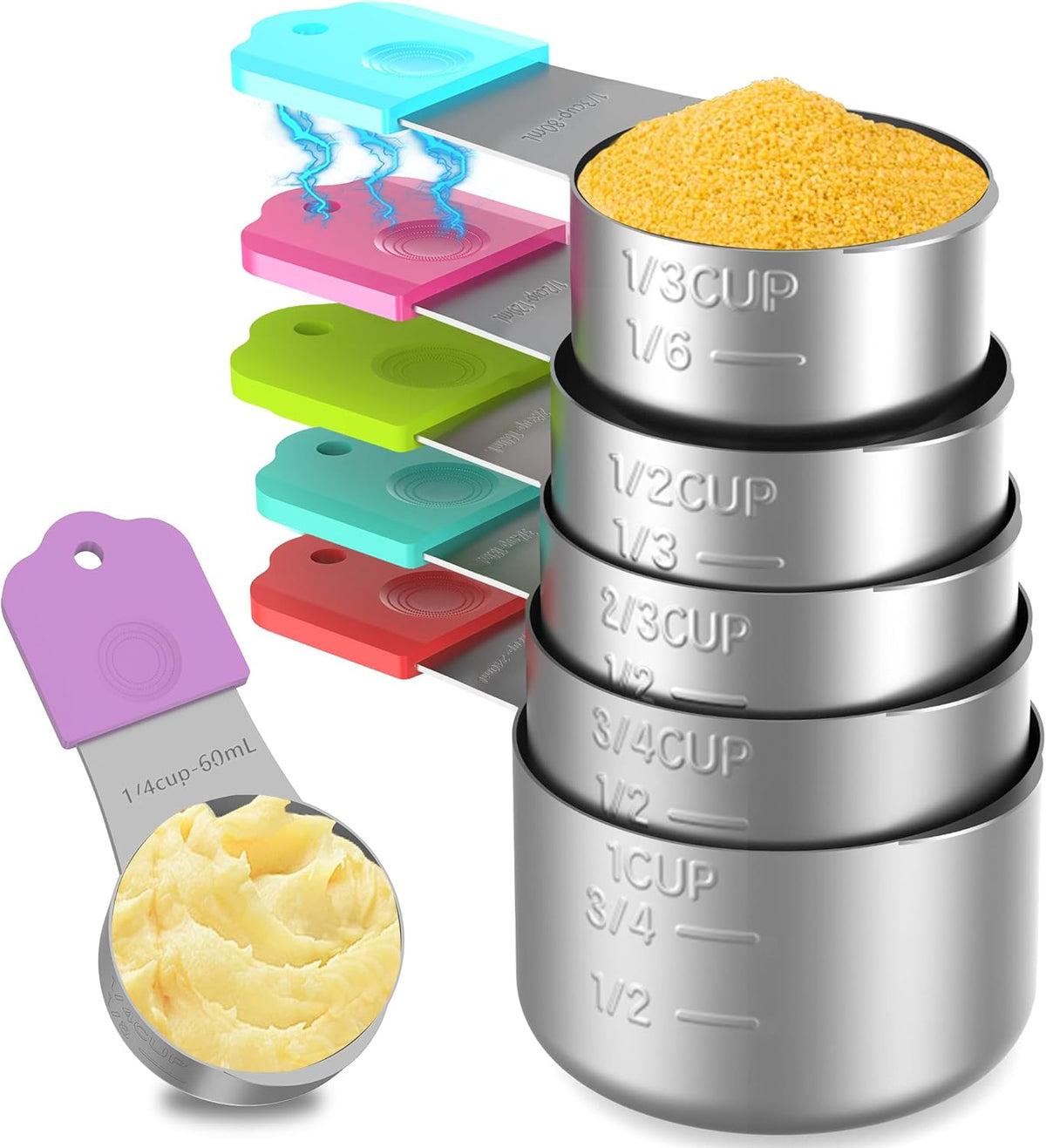 Magnetic Measuring Cups, 6 Stainless Steel Nesting Measuring Cup Set for Measuring Dry or Liquid