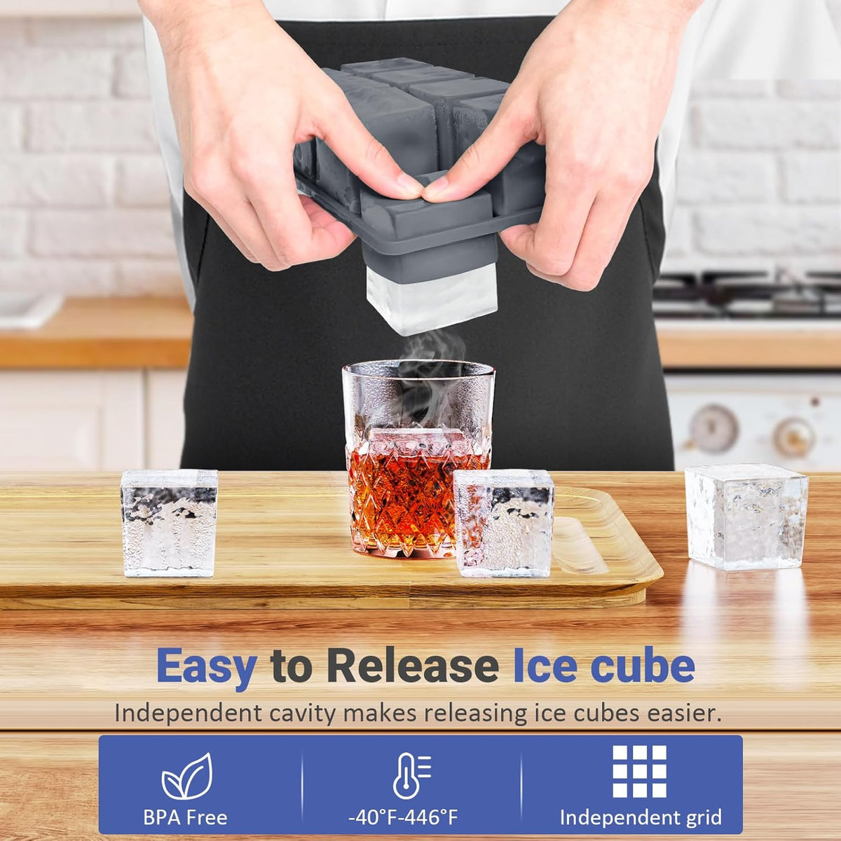 Large Ice Cube Trays for Whiskey: GGOW Big Silicone Ice Cube Trays 2Inch - Huge Square Ice Cubed