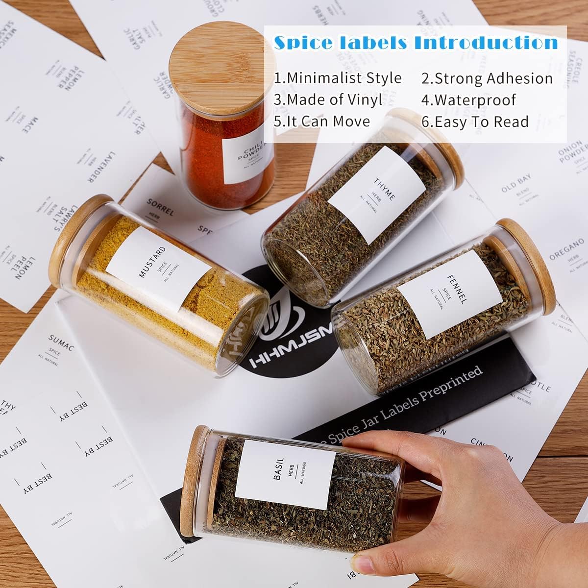 12 Pcs Glass Spice Jars With Bamboo Airtight Lids, 8oz Thicken(2.4mm) Spice Containers With 148