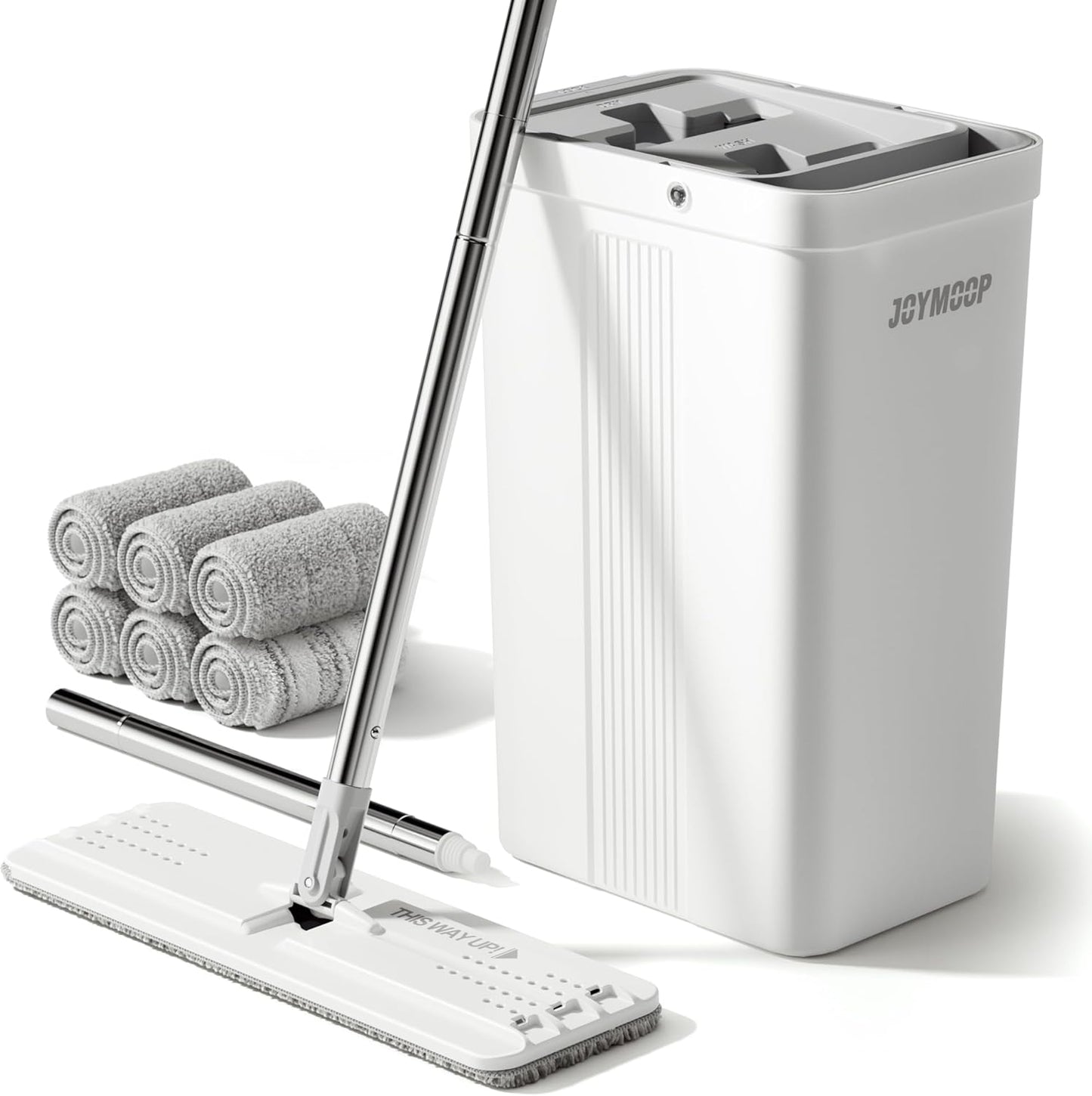 JOYMOOP Mop and Bucket Set with Wringer, Flat Mops for Floor Cleaning, Wall Mop Cleaner with Long