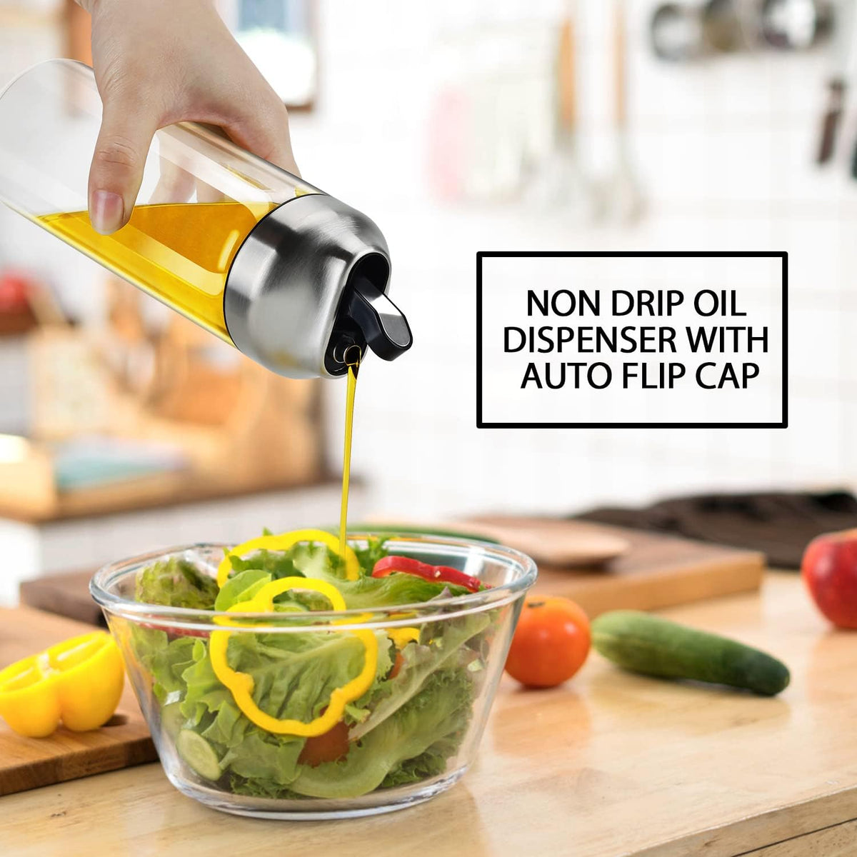 Aelga Olive Oil Dispenser - 14 OZ Glass Oil and Vinegar Dispenser Bottles Set for Kitchen No
