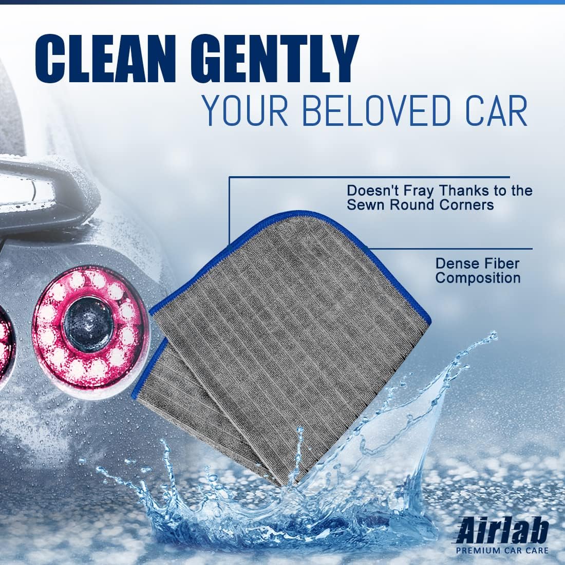Airlab Microfiber Towels for Cars Wash Drying Auto Detailing, Highly Absorbent, Lint-Free