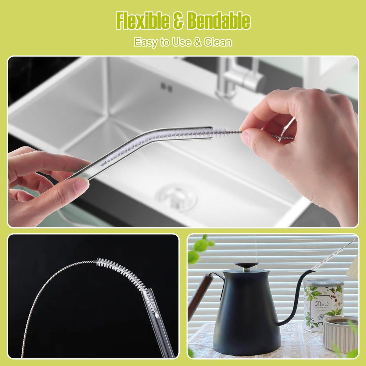 Reusable Straw Cleaner Brush Set - 8PCS Extra Long 12 inch Metal Straw Cleaning Brushes for