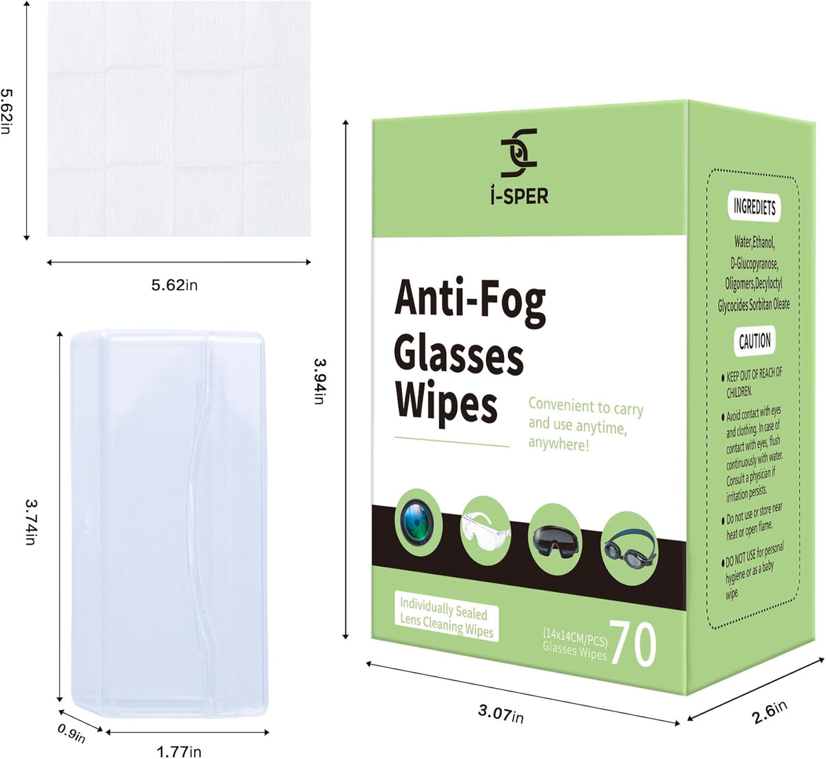 70 Count Anti Fog Lens Wipes for Eyeglasses, Pre-Moistened Individual Wrapped Glasses Wipes Lens