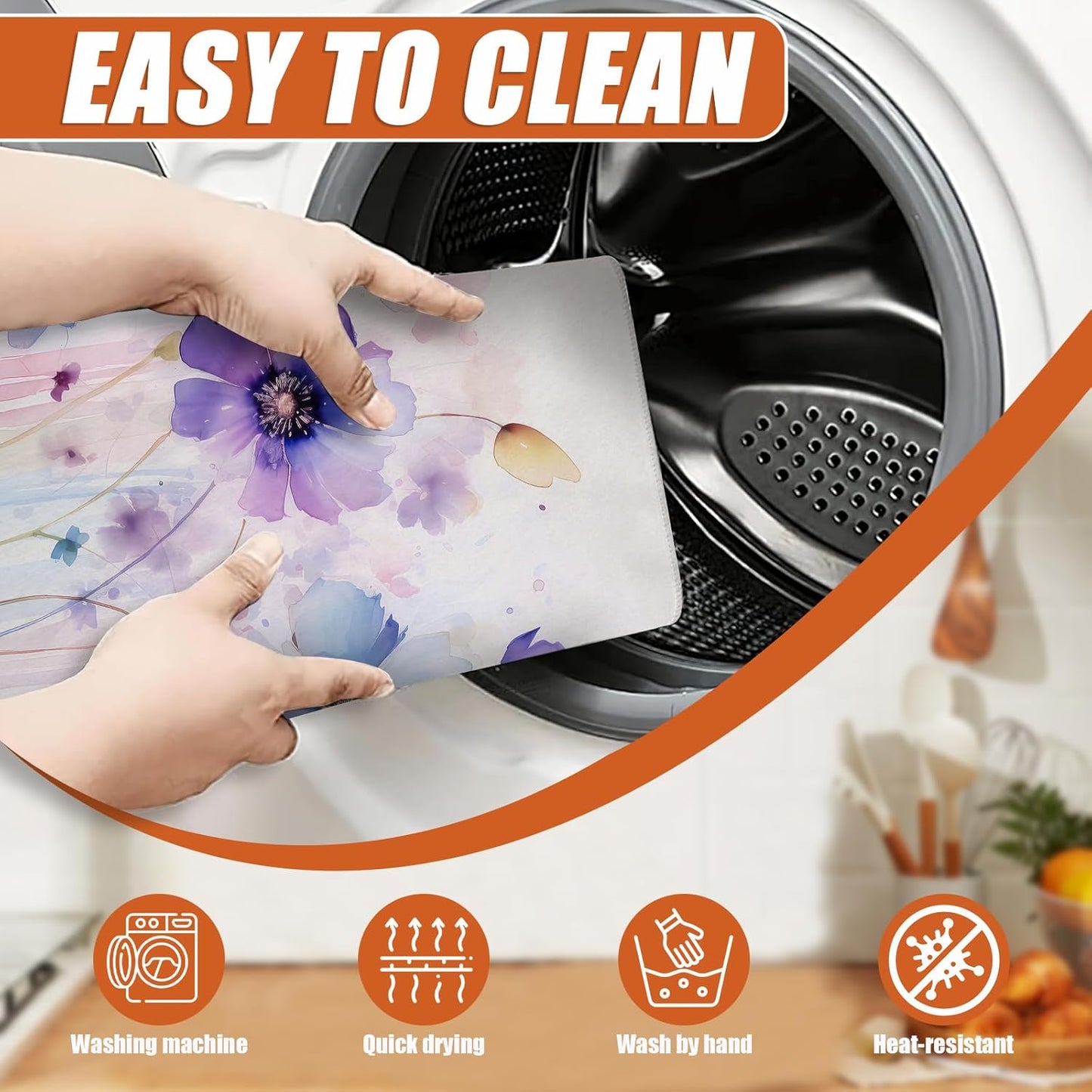 Watercolor Flowers Dish Drying Mat for Kitchen Counter Microfiber Absorbent Dish Kitchen Drying Mat