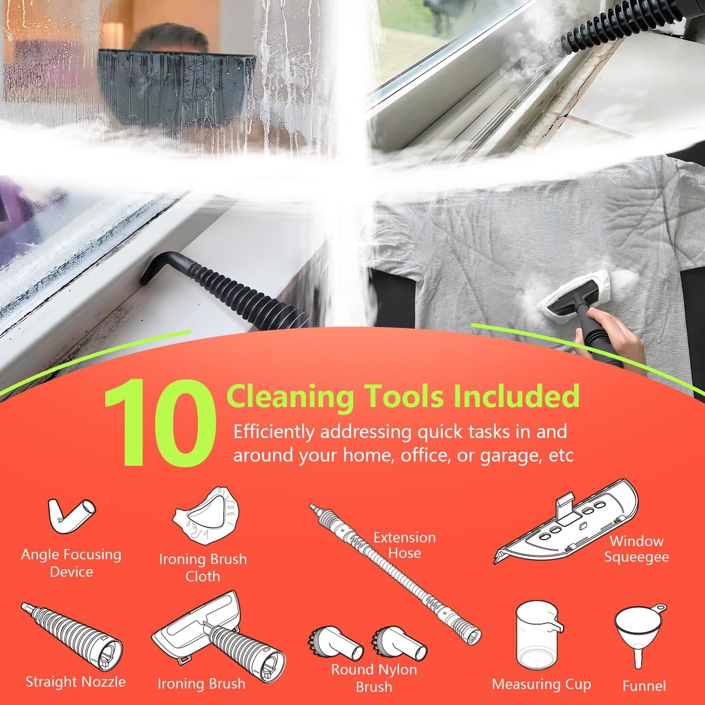 VeRosky Handheld Steam Cleaner, Pressurized Multi-Surface Steam Cleaner for Home Use with 10pcs