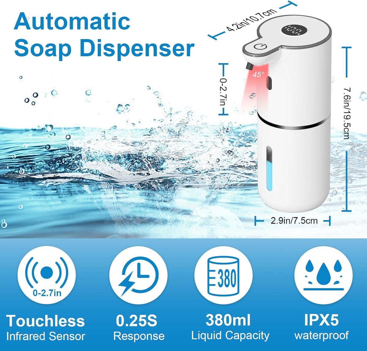 Automatic Foaming Soap Dispenser Touchless, USB Rechargeable Smart Hand Soap Dispenser, 6-Level