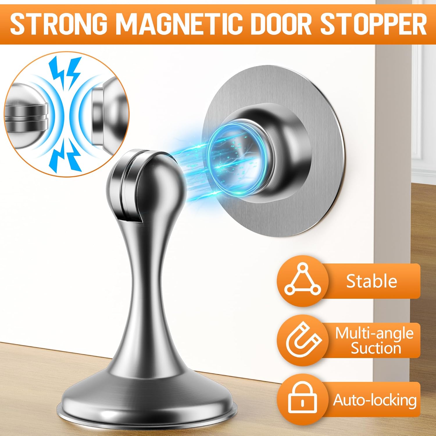Crosize Magnetic Door Stoppers 4 Pack, Stainless Steel Door Catch for Wall and Floor Mounting, Door