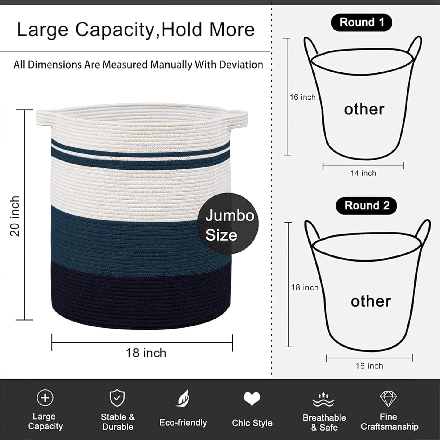OIAHOMY 80L Laundry Baskets Hamper with Handles,Decorative Basket for Living room,Woven Storage