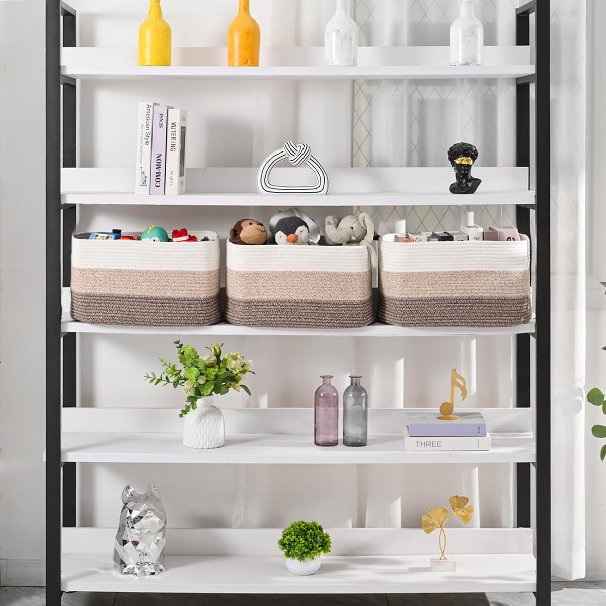 Large Storage Baskets for Organizing Shelves, Woven Cotton Rope Bins for Baby Nursery Organization