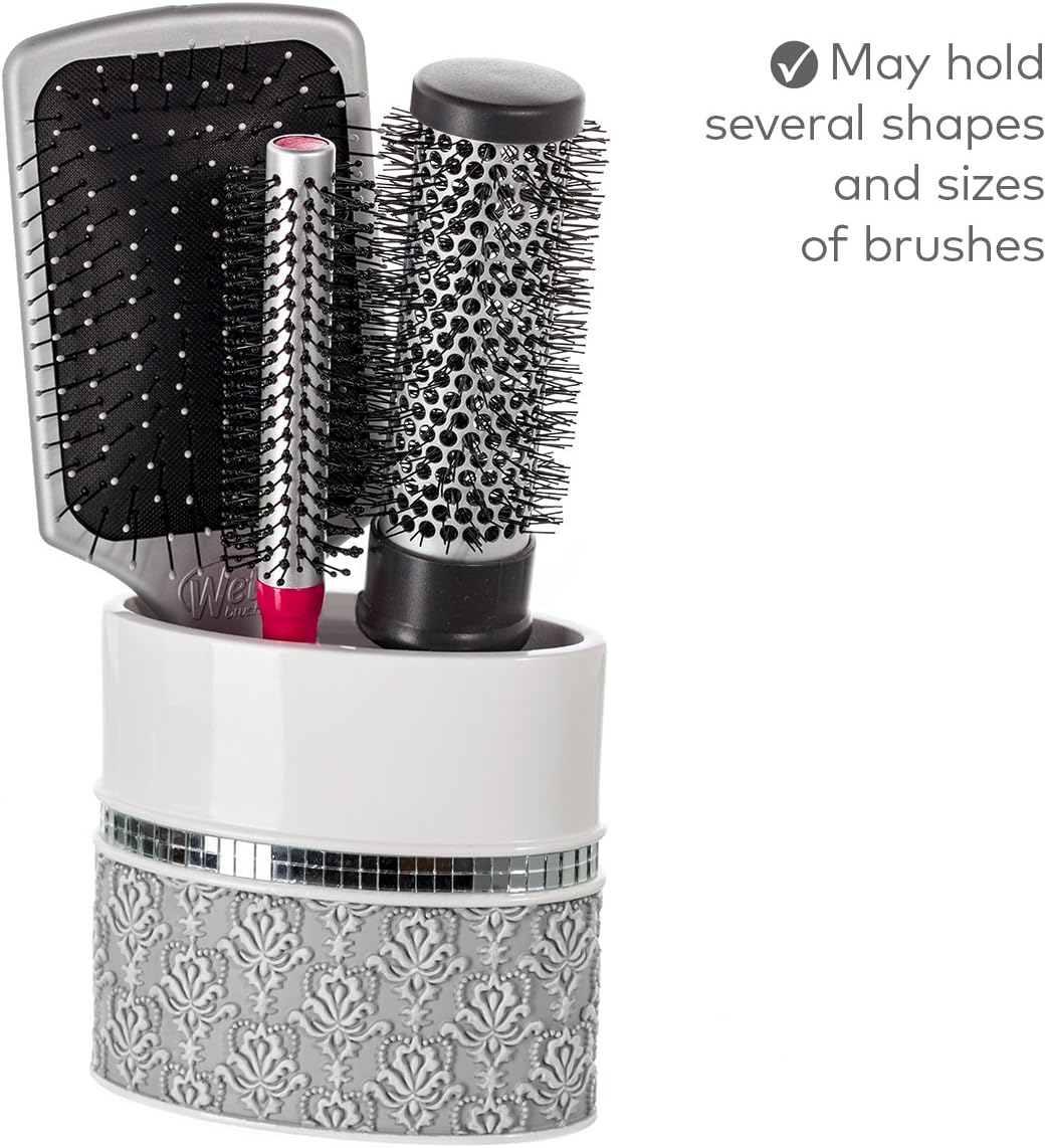 Creative Scents Mirror Damask Toothbrush Holder for Bathroom - Gray & White Toothbrush and