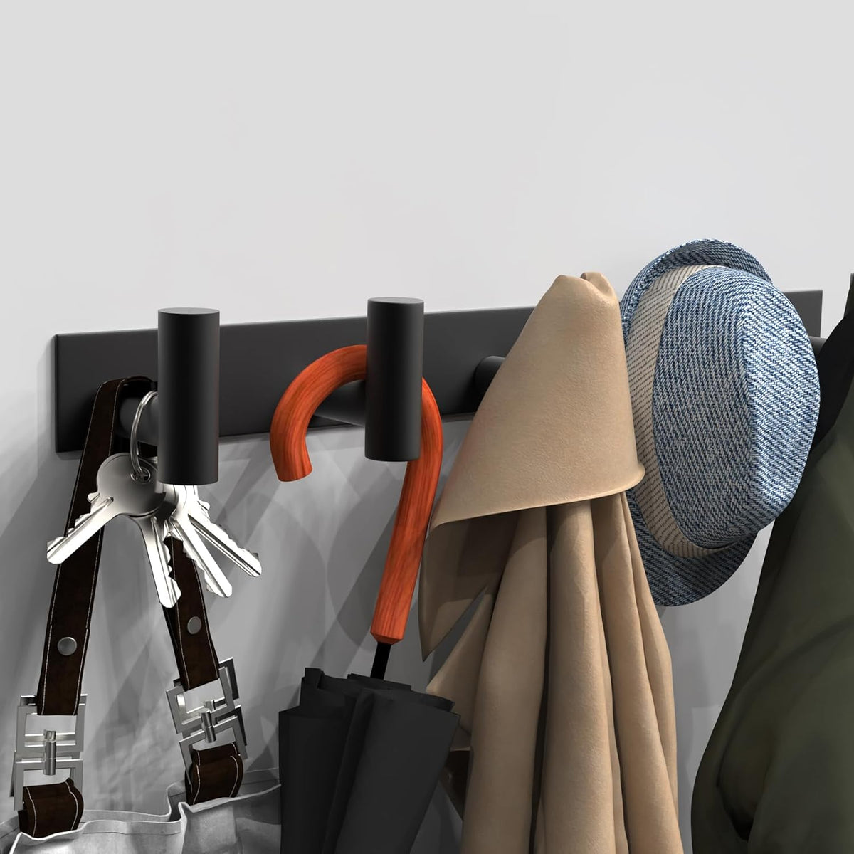 VAEHOLD Black Hat and Coat Wall Mount Rack 5 Hooks for Robes, Bags, Keys, and Towels Bathroom Towel