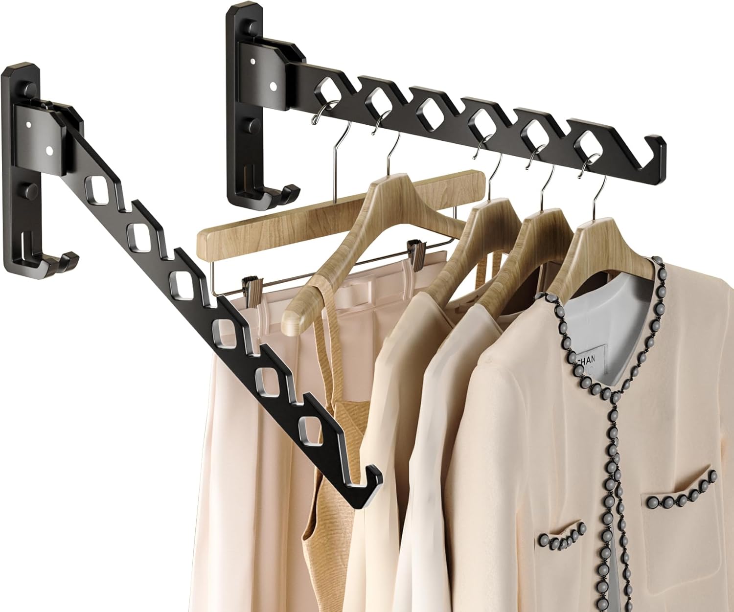 Dr.DJ Wall Mount Coat Hanger Holder Black Clothes Drying Organizer Rack Garment Hooks Aluminium