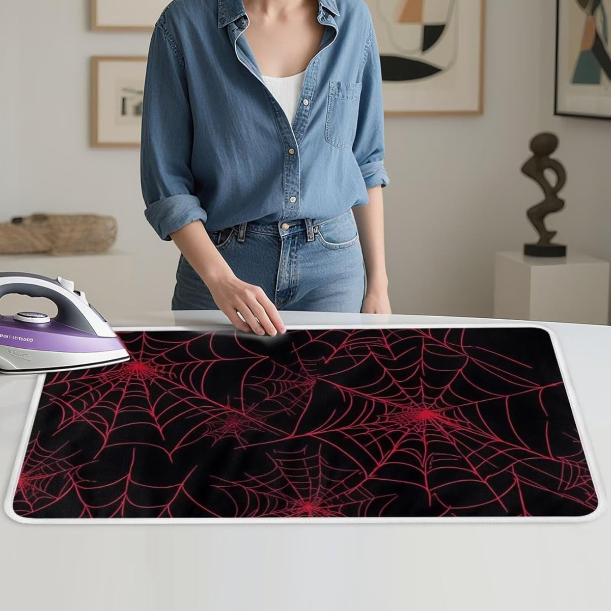 Ironing Mat Red Spider Web Portable Ironing Pad Blanket for Table Top Heat Resistance Foldable