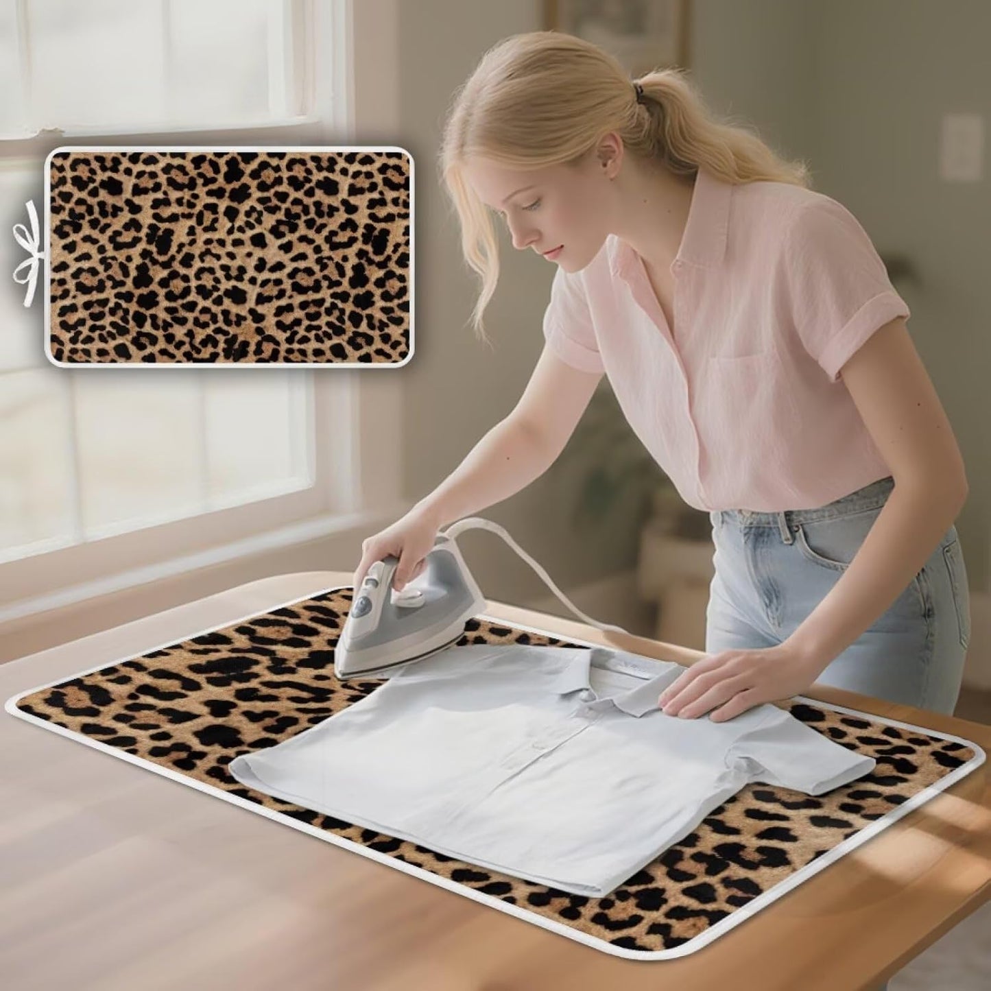 Leopard Print Iron Mat Blanket Travel Foldable Ironing Pad Fabric Ironing Board Cover for Top of