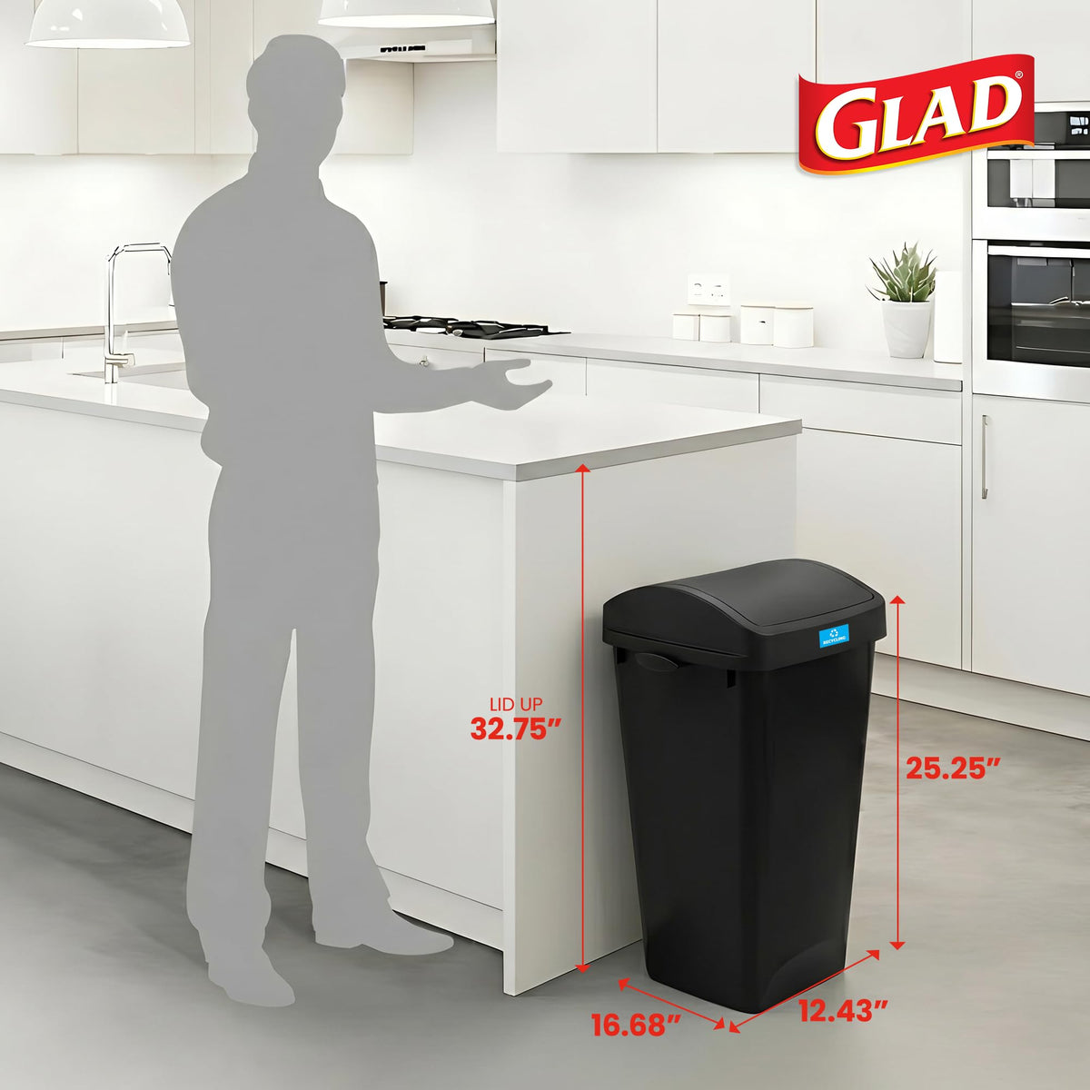 Glad Trash Can with Clorox Odor Protection | Linkable, 12 Gallon, Black