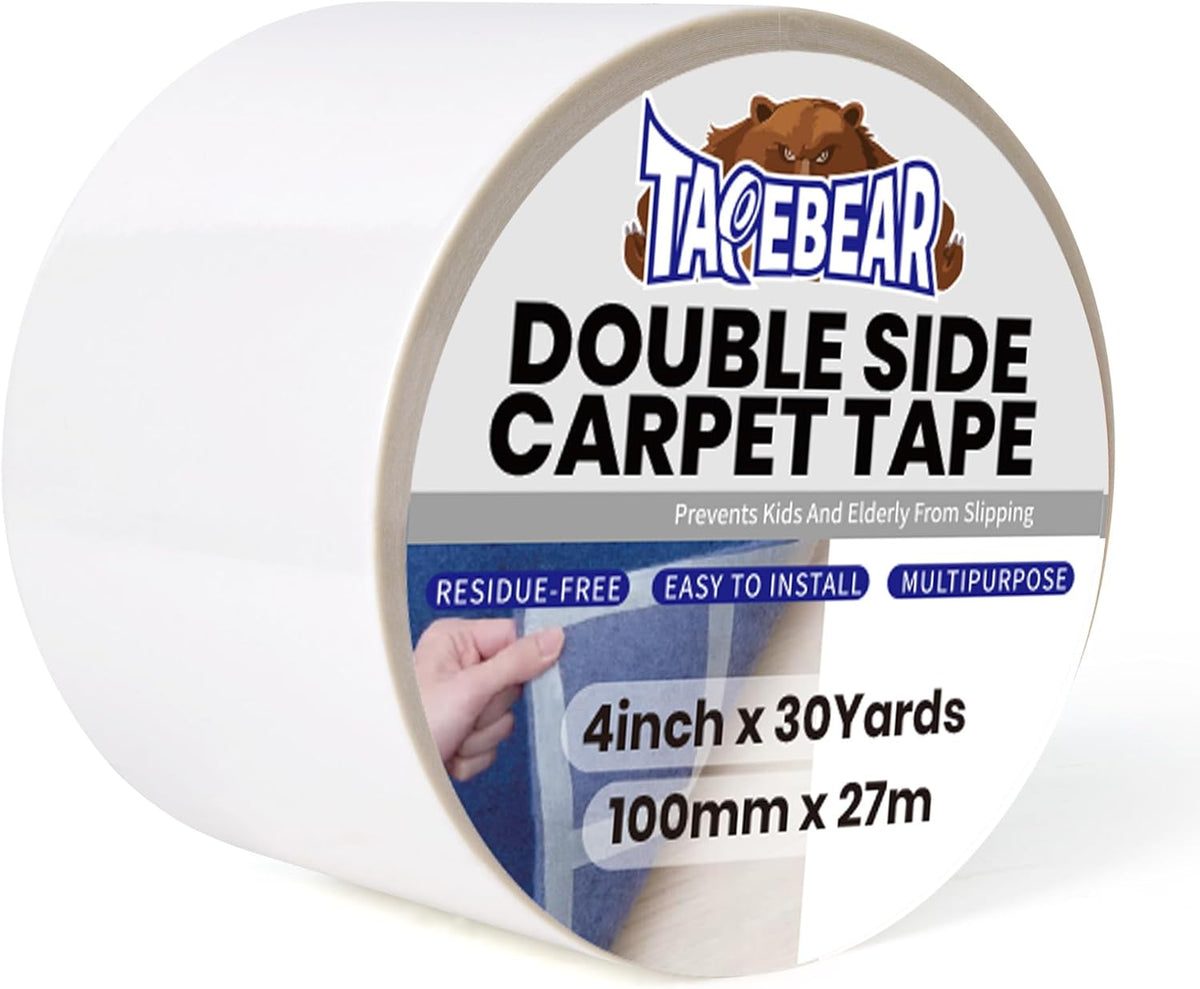 TAPEBEAR Carpet Tape Double Sided 4Inch x 30Yards, Heavy Duty Rug Gripper Anti Slip Anti Curling