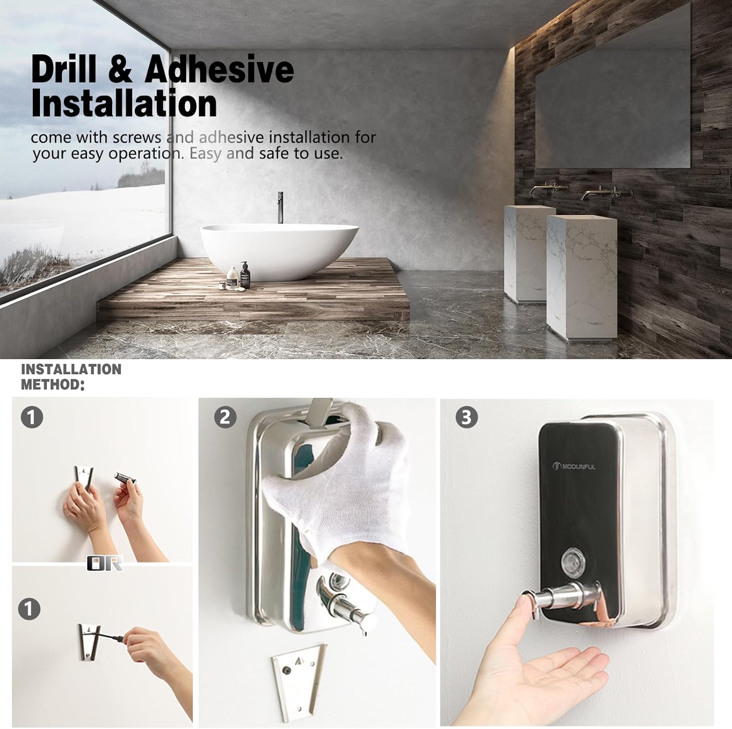 Stainless Steel Soap Dispenser for Home – 16.9oz Wall Mount, Anti-Leak Pump, Brushed Nickel Finish