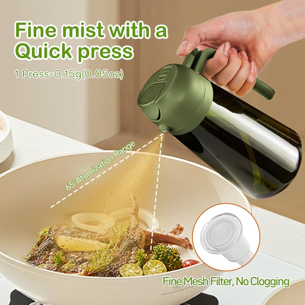 YARRAMATE 2Pcs 16oz/470ml Dark Green Oil Sprayer for Cooking with Stickers, Food-grade Premium 2 in