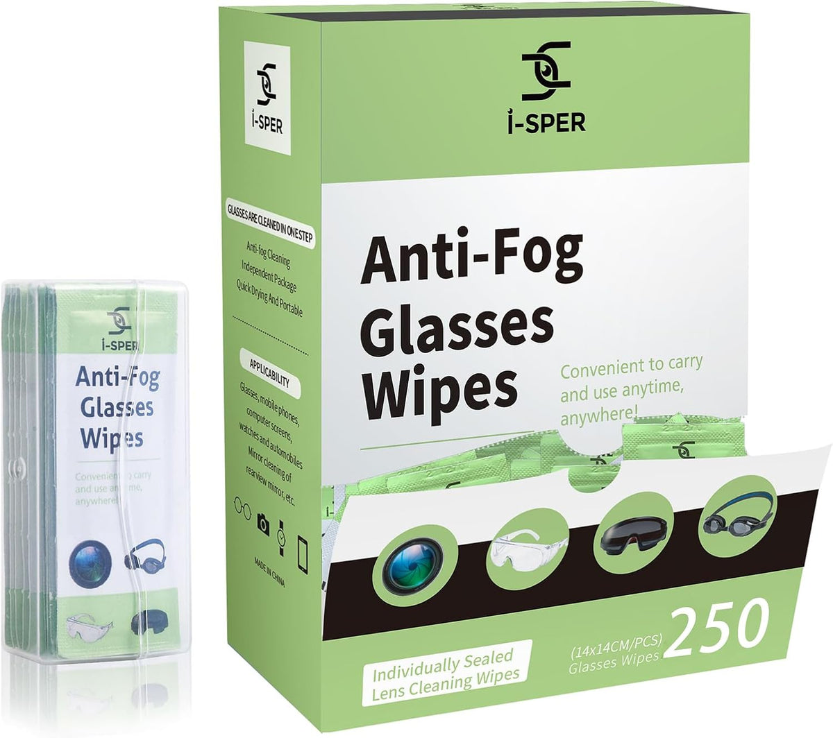 250 Count Anti Fog Lens Wipes for Eyeglasses, Pre-Moistened Individual Wrapped Glasses Wipe Lens