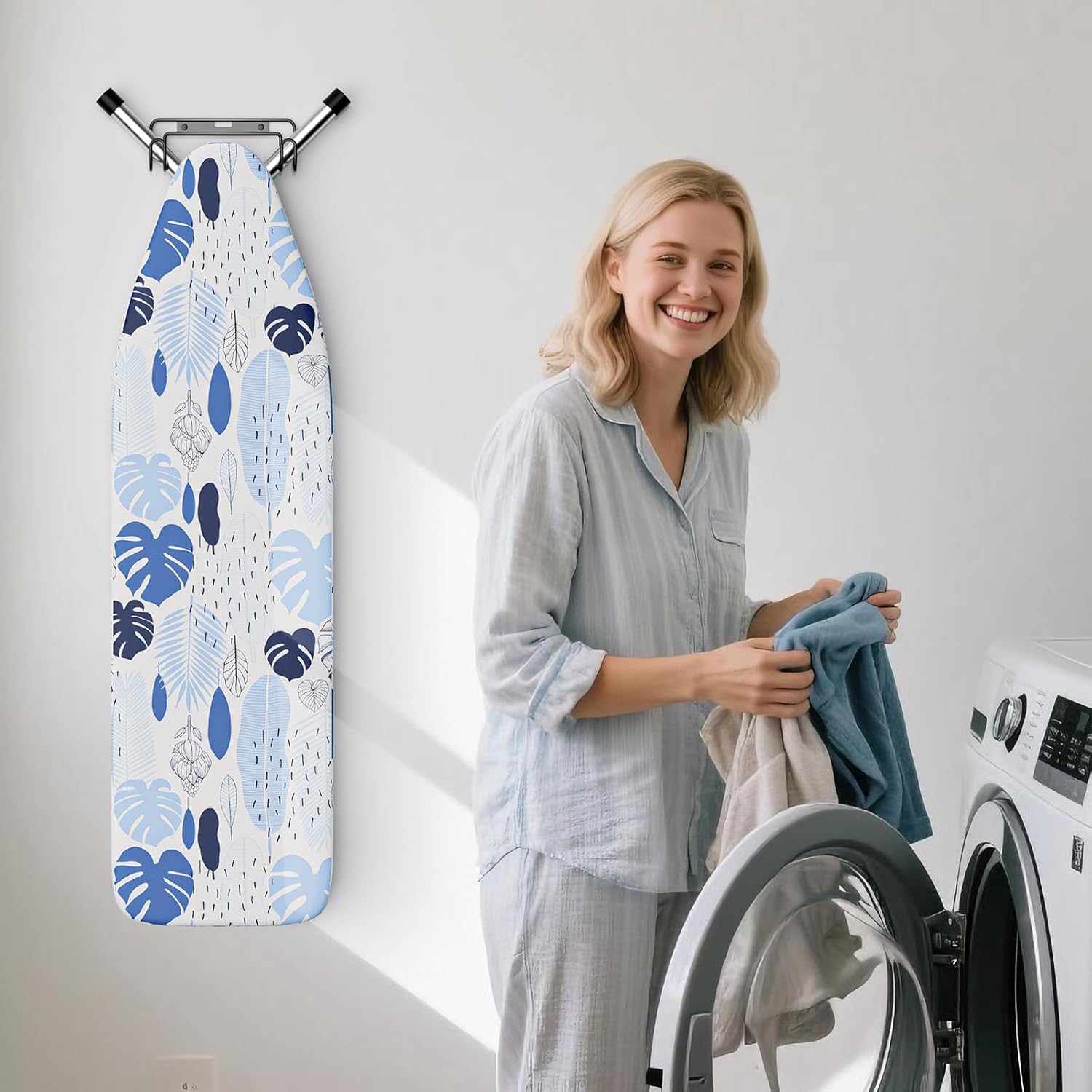 Over The Door & Wall Mount Ironing Board Hanger with Removable Hook, Metal Ironing Board Holder