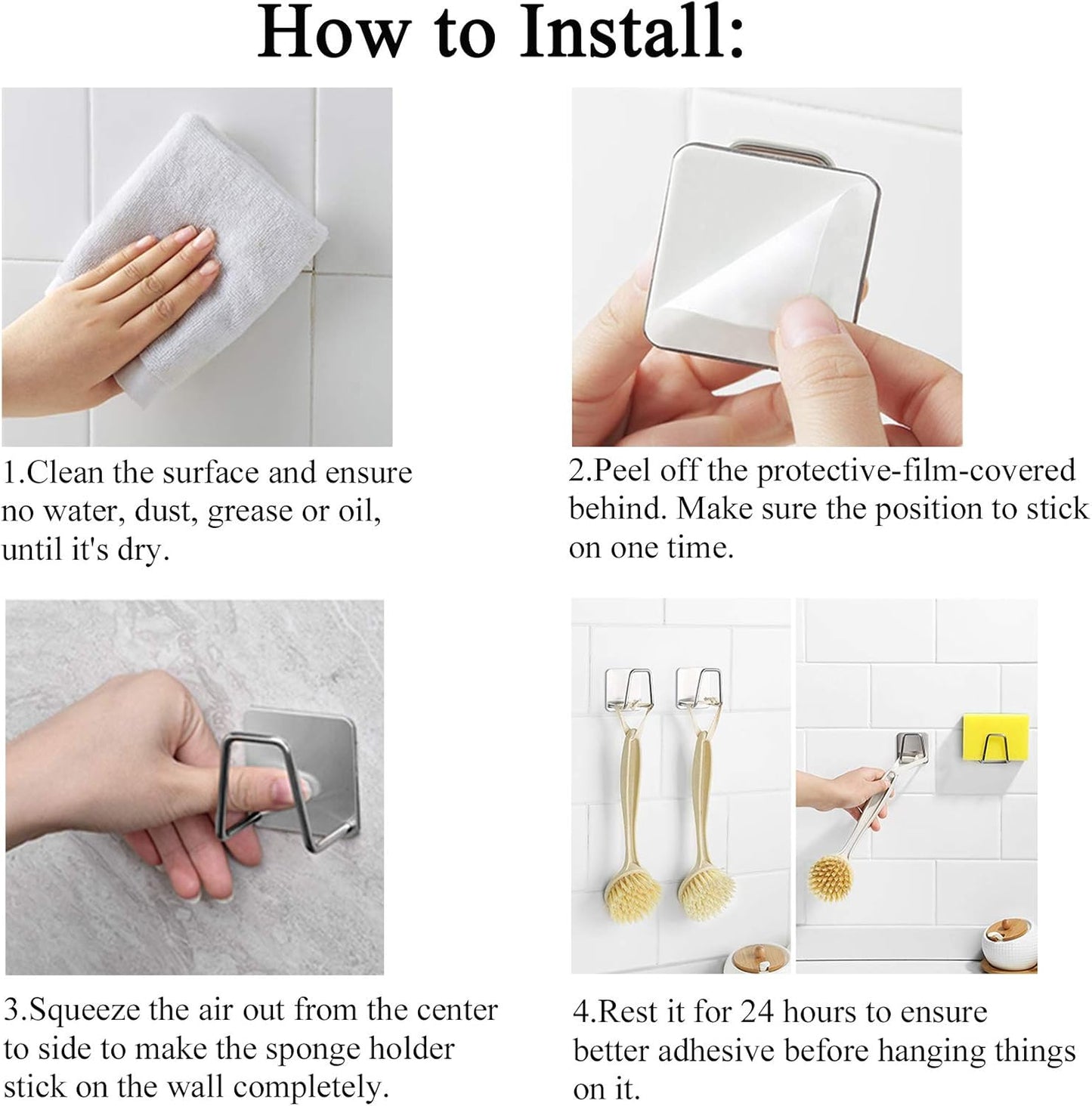 Adhesive Sponge Holder Sink Caddy for Kitchen Accessories - SUS304 Stainless Steel Rust Proof