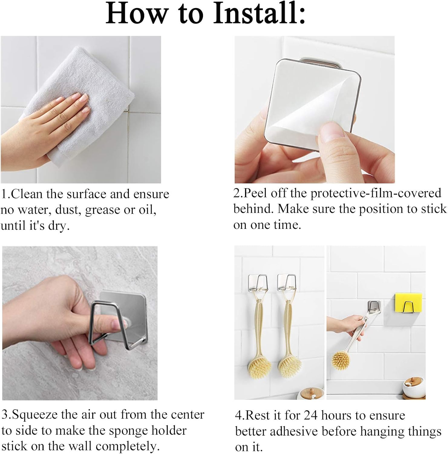 Adhesive Sponge Holder Sink Caddy for Kitchen Accessories - SUS304 Stainless Steel Rust Proof