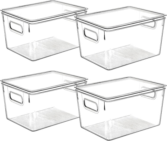 Clear Plastic Storage Bins with Lids, Perfect for Kitchen Organization or Pantry Organization and