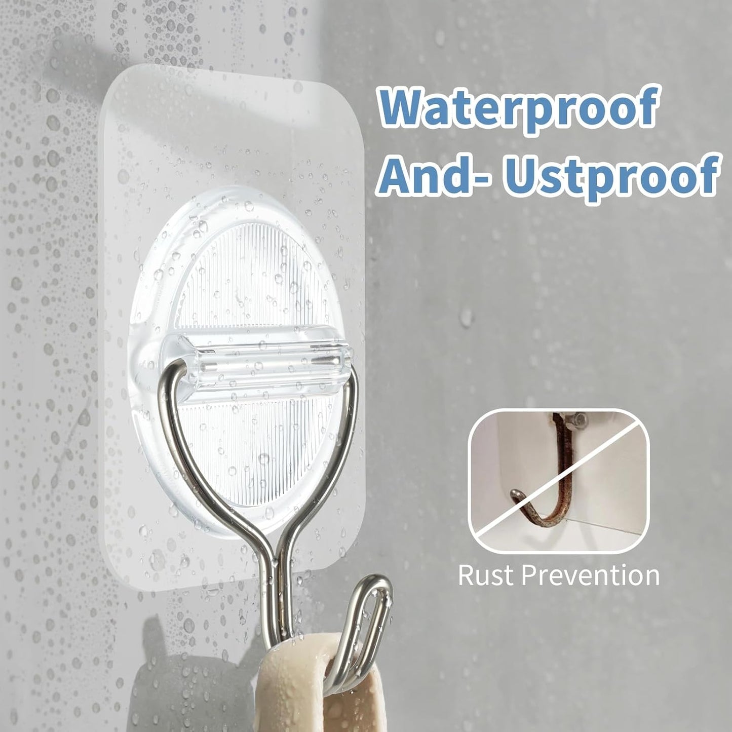 Adhesive Wall Hooks No Damage, Stick On Hooks for Hanging 10 Pack - Transparent Stainless Steel 5KG