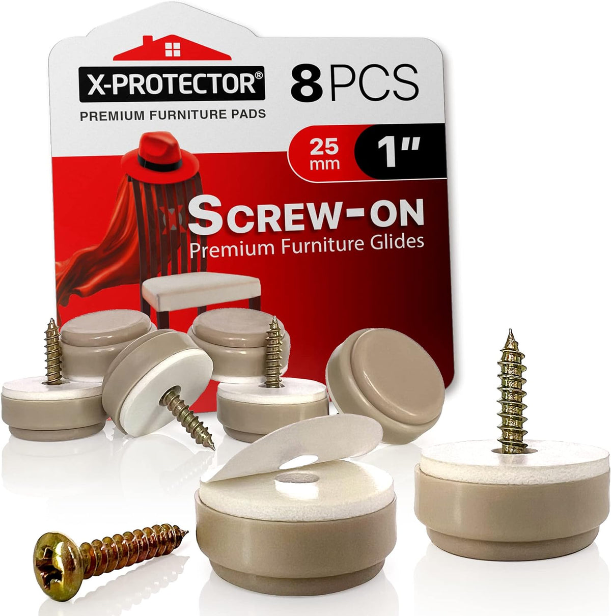 Chair Glides X-PROTECTOR – 8 PCS 1" Furniture Glides – Screw-On Chair Sliders – Premium Chair Leg