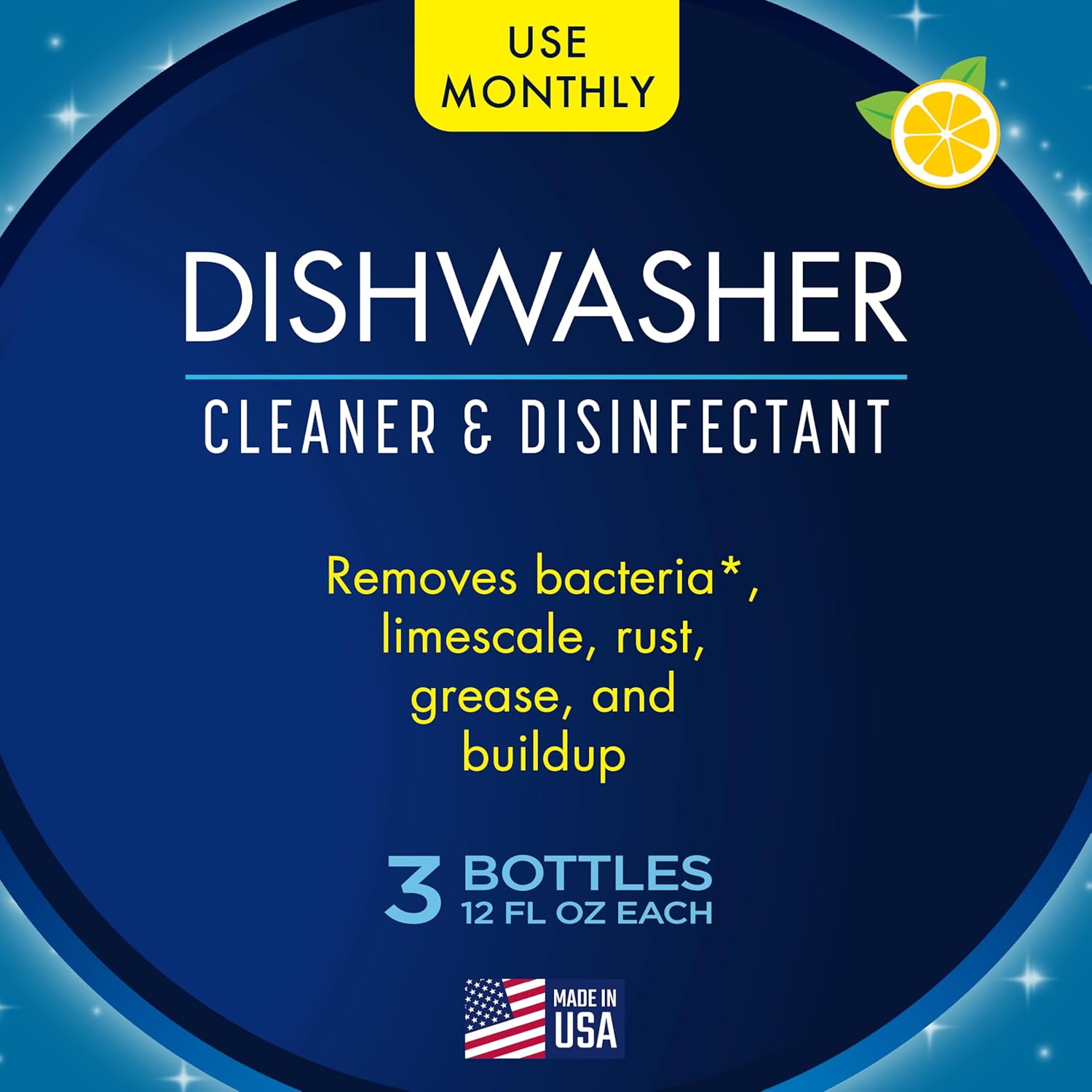 Glisten Dishwasher Cleaner, Removes Limescale, Rust, Buildup, and Grease, Lemon Scent, Made in the