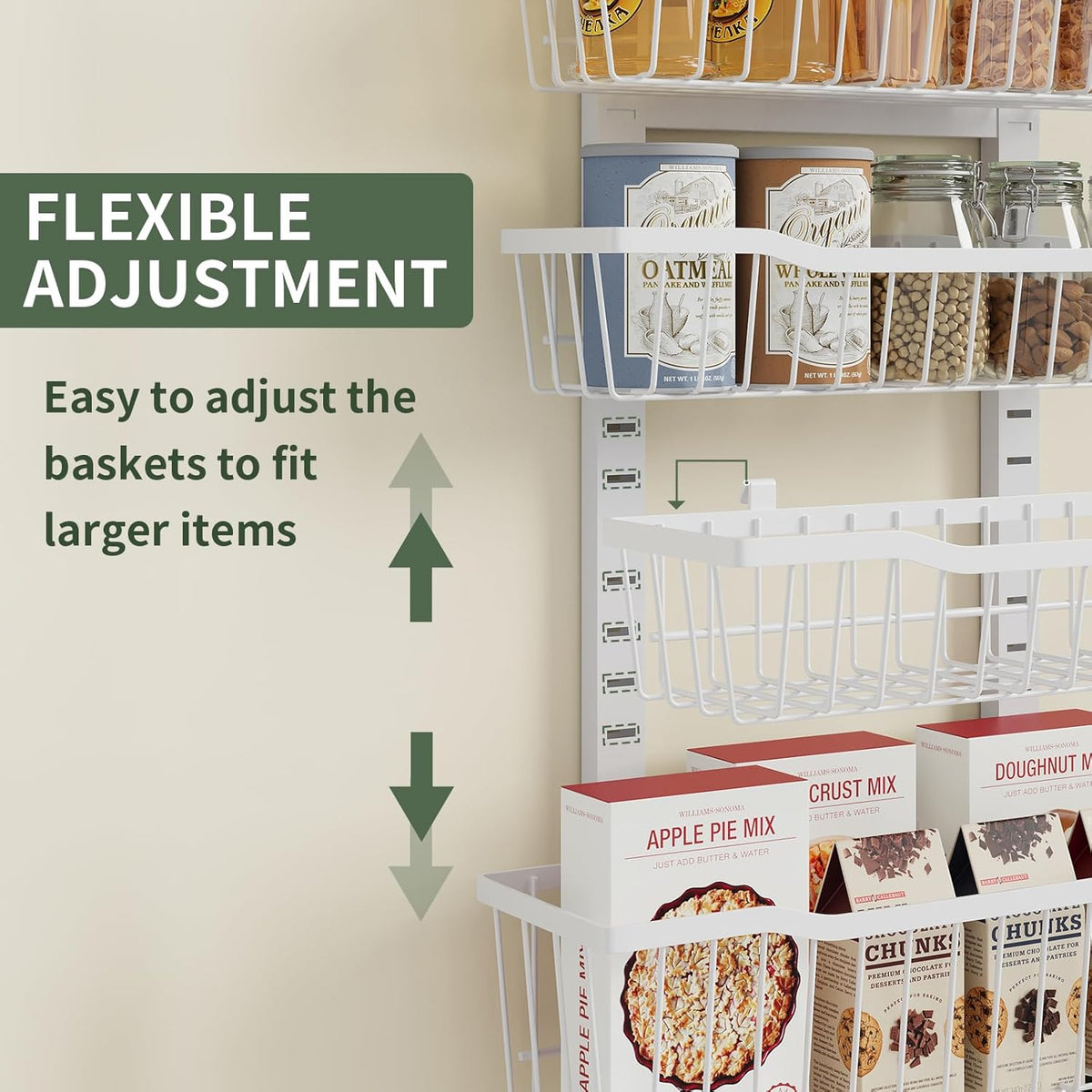 Over The Door Organizer，8-Tier Over The Door Pantry Organizer with Adjustable Baskets，Metal Hanging