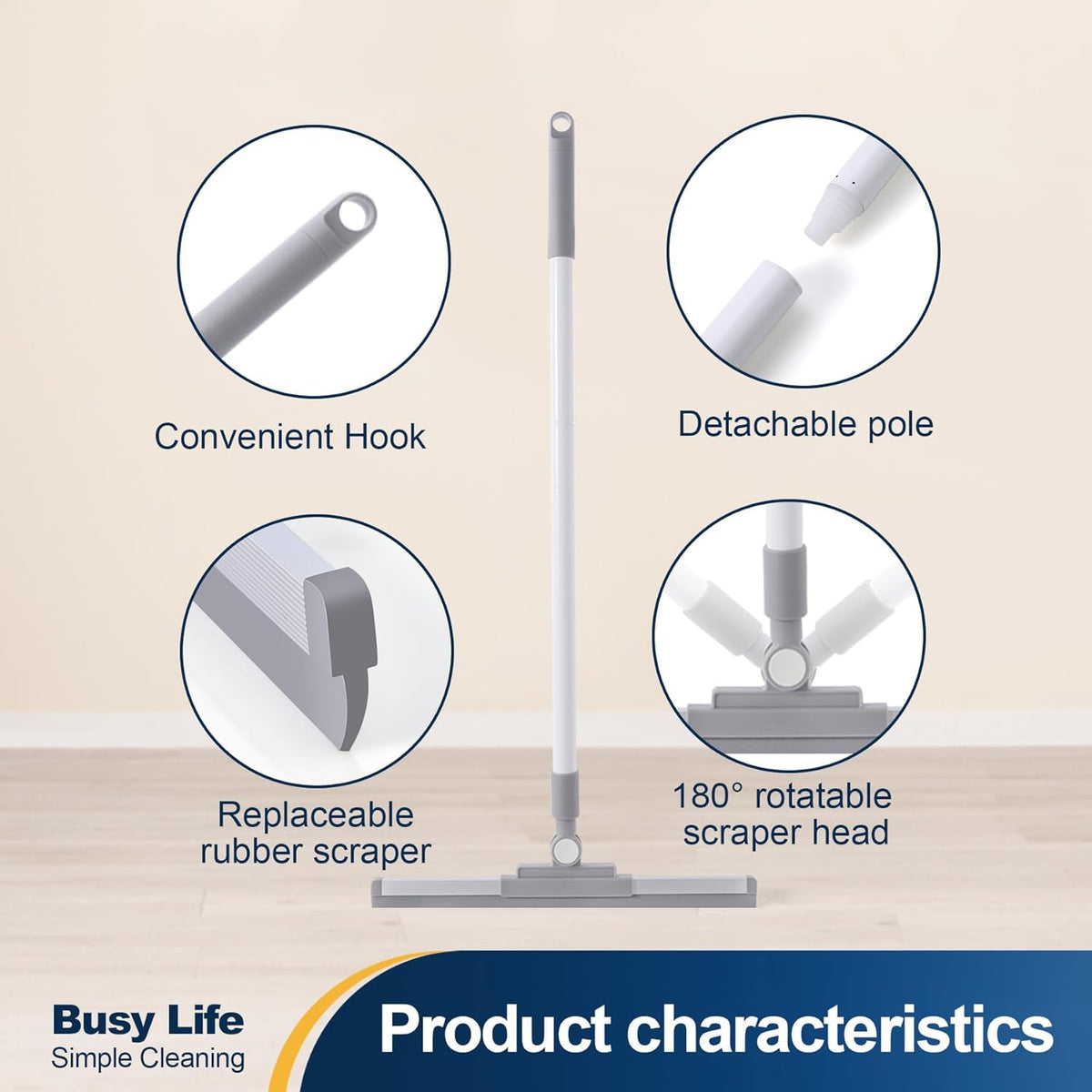 Yocada Rubber Floor Squeegee Broom TPR Blade Adjustable Scrubber Squeegee Household Broom for