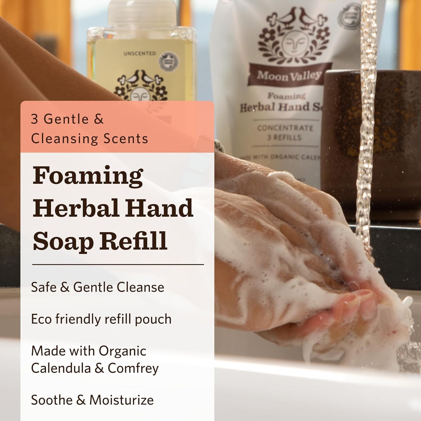 Moon Valley Foaming Hand Soap Refill Pouch, Three-Pack Lemon Rosemary, Mint Lavender, Grapefruit