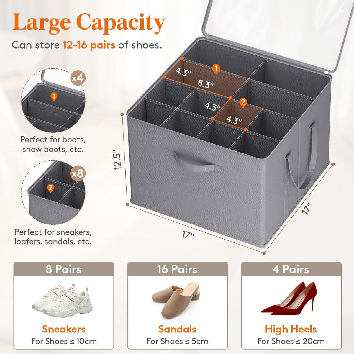 Lifewit Shoe Storage Organizer for Closet Fits 12-16 Pairs, Fabric Large Shoe Box Storage