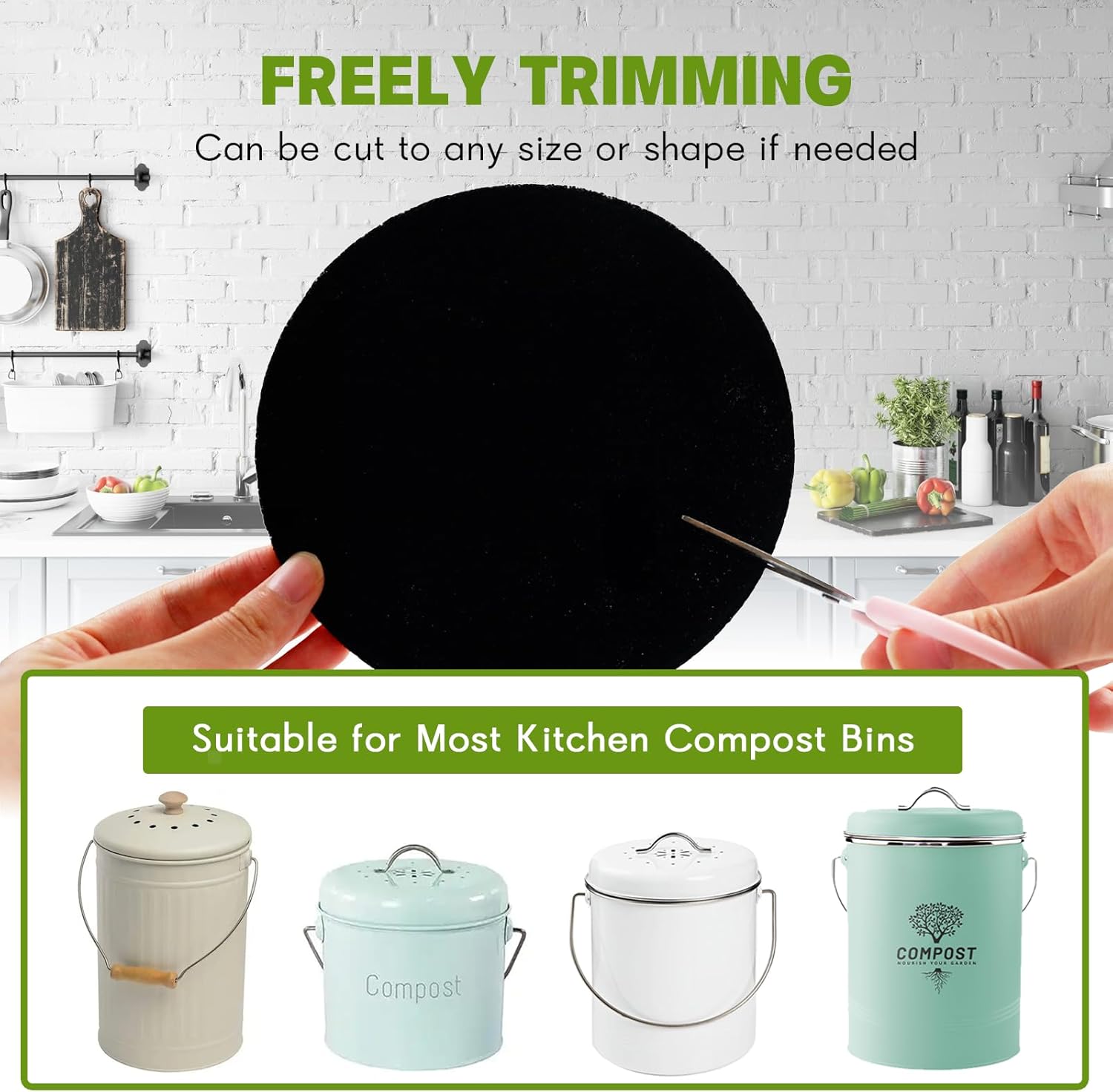 12 Pack - 6.7 Inch Round Compost Bin Charcoal Filters,Extra Thick Activated Carbon Charcoal Filters