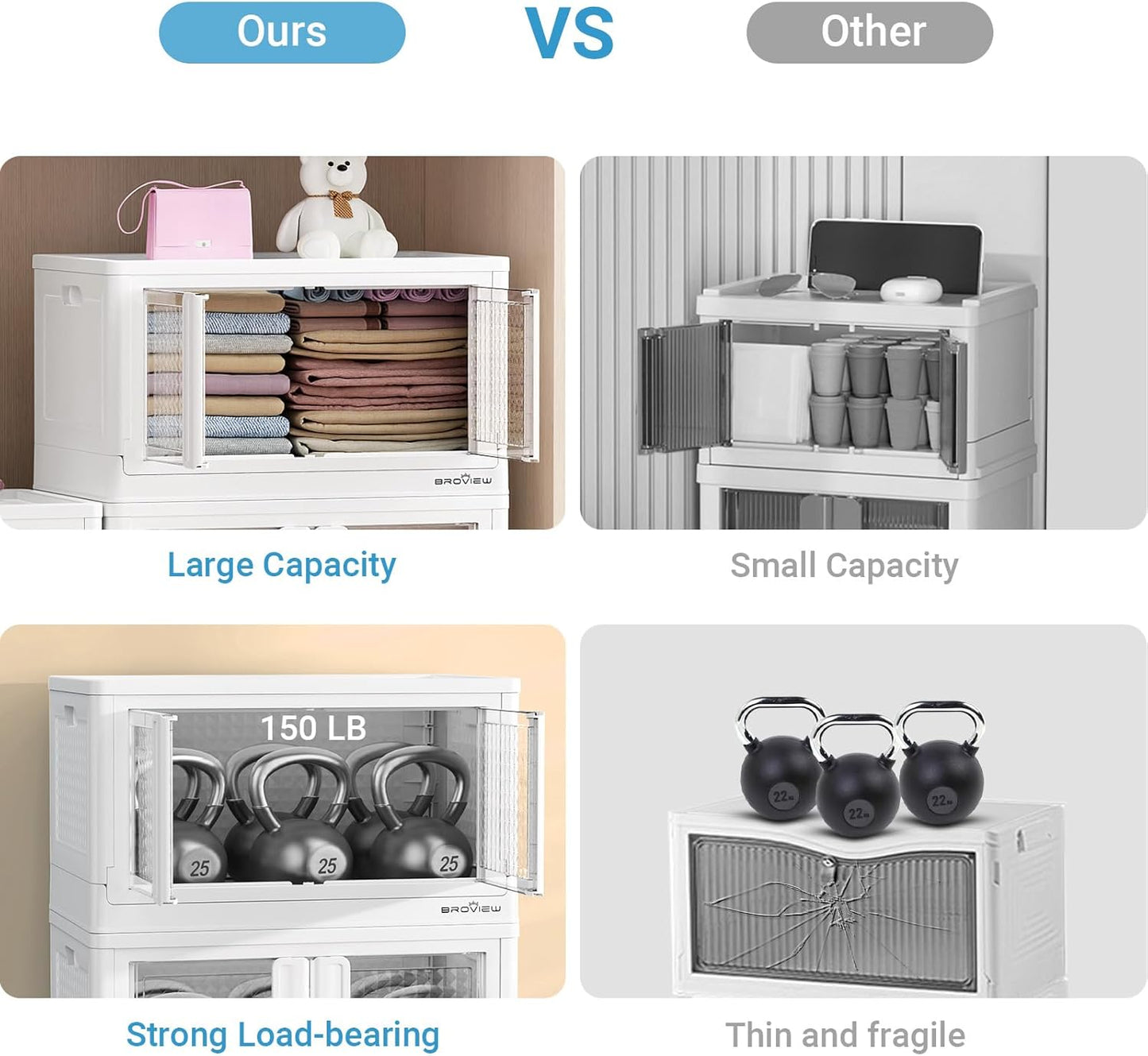 BROVIEW 400Qt Stackable Storage Bins with Lids, 100Gal Closet Organizers and Storage Drawer