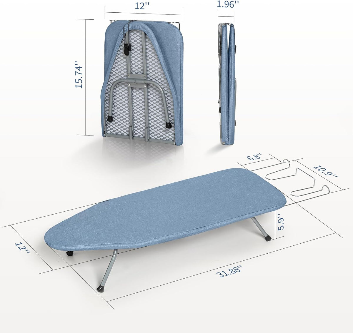 Small Ironing Board Tabletop with Cover and Pad, BlissBoard Mini Folding Iron Board Portable with
