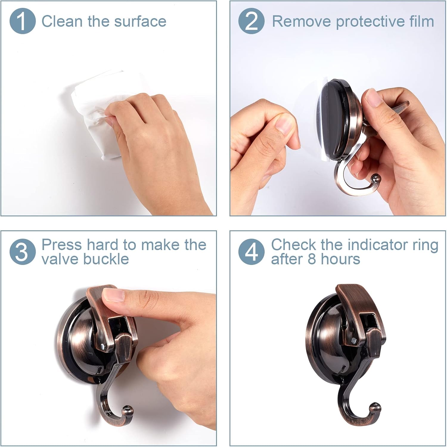 Suction Cup Hooks for Shower, Bathroom, Kitchen, Glass Door, Mirror, Tile – Loofah, Towel, Coat