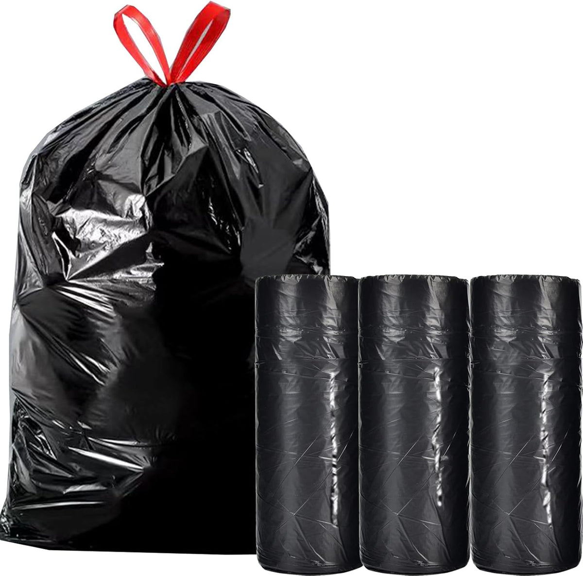 Large Black Trash Bags 20-21 Gallon Drawstring Garbage Bags,Measuring 28x 33.8 inches,Heavy Duty