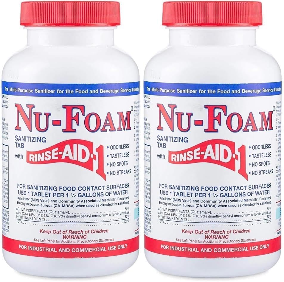 Nu-Foam Sanitizing Tablets for Bar Glassware – Superior Rinse Aid - Hand Washing Bar, Tavern