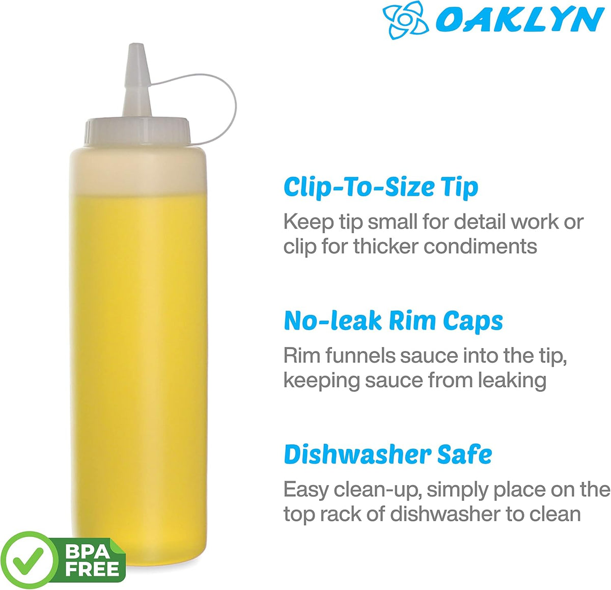 Oaklyn Squirt Bottles 16oz, 6 Pack – BPA-Free Condiment Squeeze Bottles for Sauces, Dressings