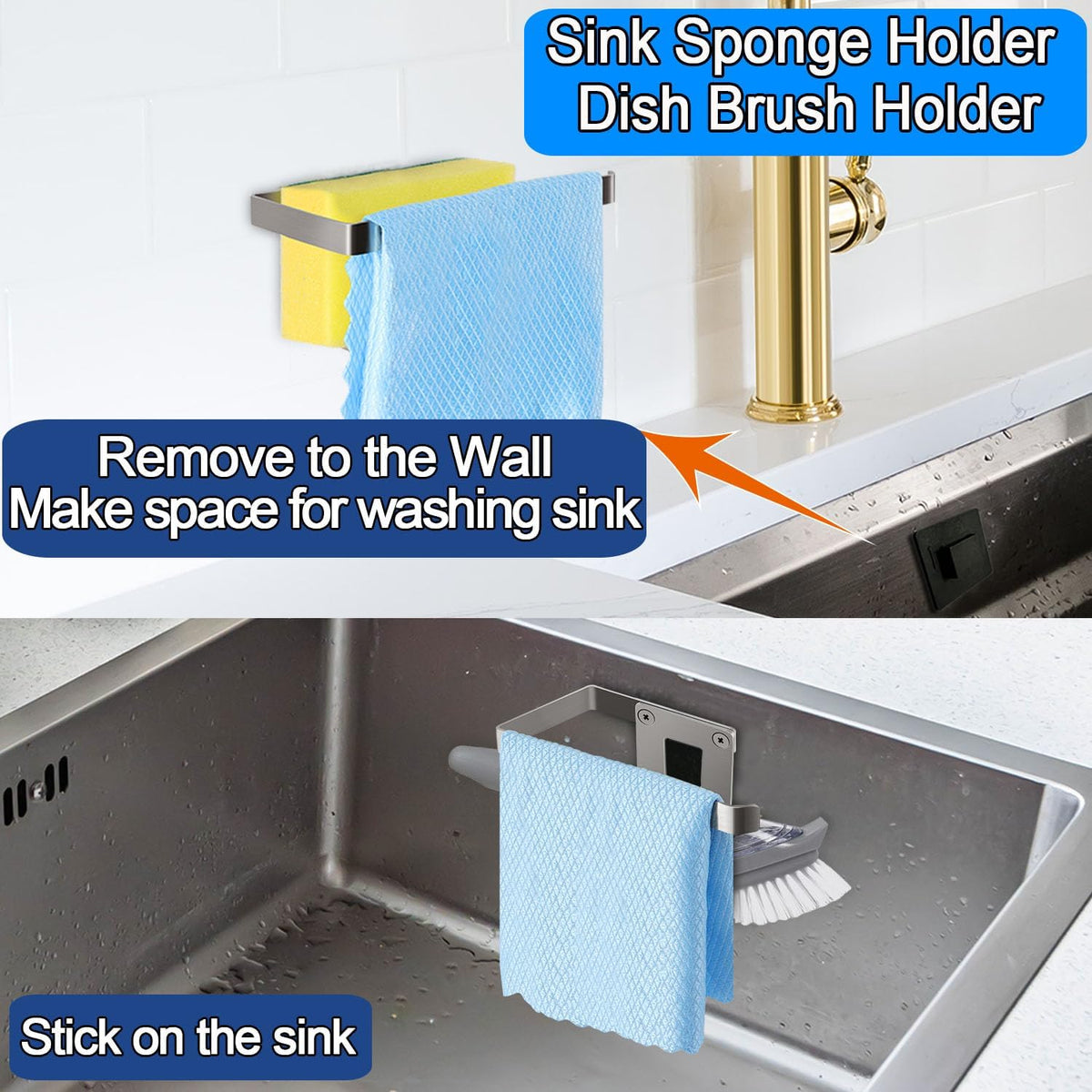 Sponge Holder for Kitchen Sink, Kitchen Sink Caddy, 2 in 1 Kitchen Sink Organizer Sponge Caddy